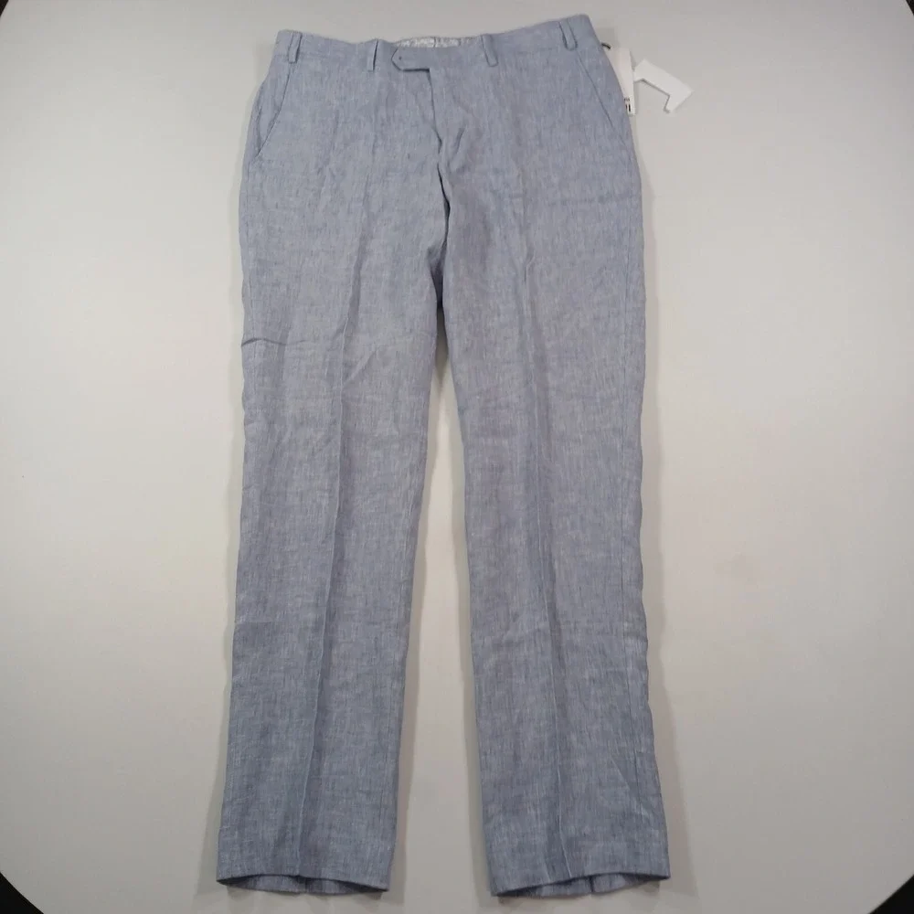 Bar III Slim-Fit Linen Dress Pants‎ Mens 32x30 Light Blue NEW